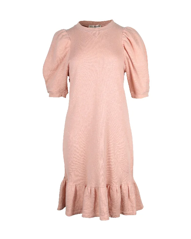 Blowout Sale Ulla Johnson Knitted Puff Sleeve Dress in Pink Cotton