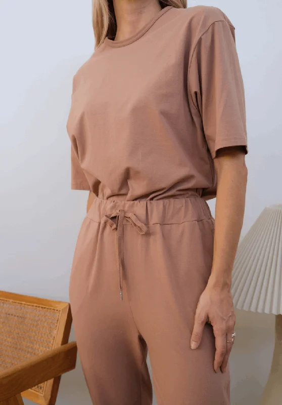 Final Clearance Miann & Co Womens - Lexi Oversized Boxy Jersey T-Shirt - Mocha