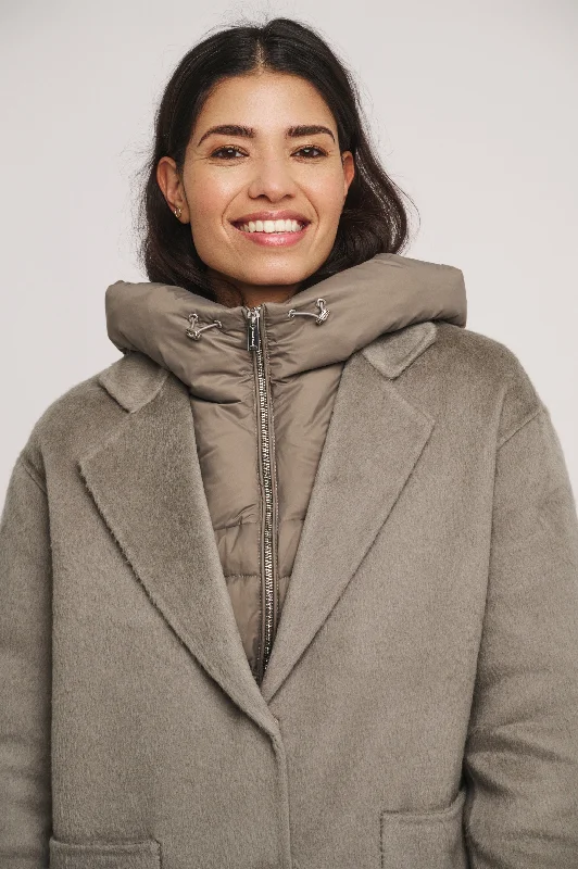 Fantastic Deals Reni 2 in 1 wool coat with removable down jacket in Dark Artichoke