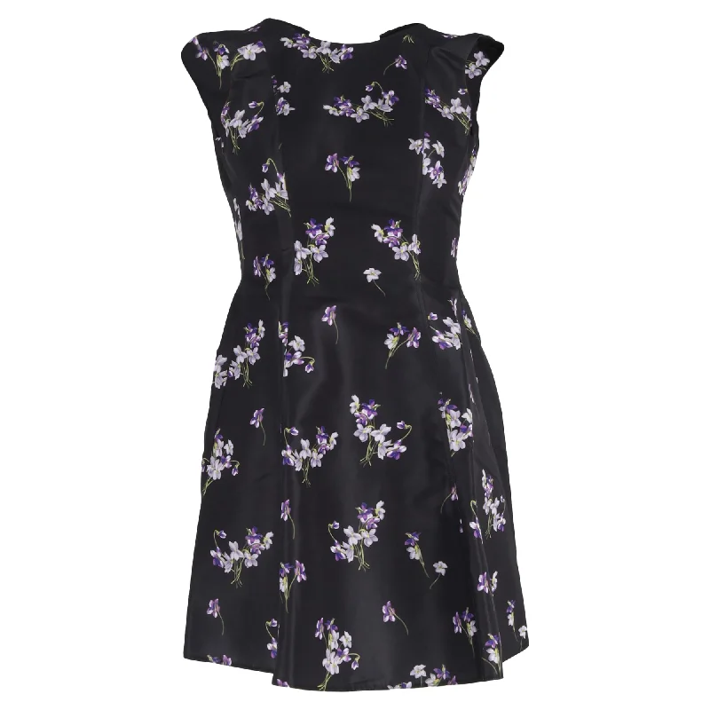 New Markdowns Red Valentino Garavani Floral Print Mini A-Line Dress in Black Polyester