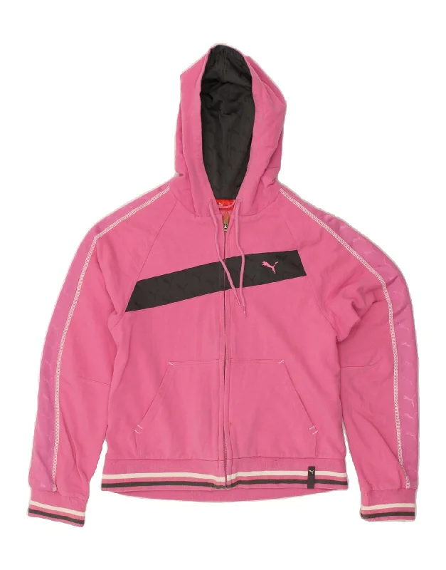 Hot Deal PUMA Womens Zip Hoodie Sweater UK 12 Medium  Pink Cotton