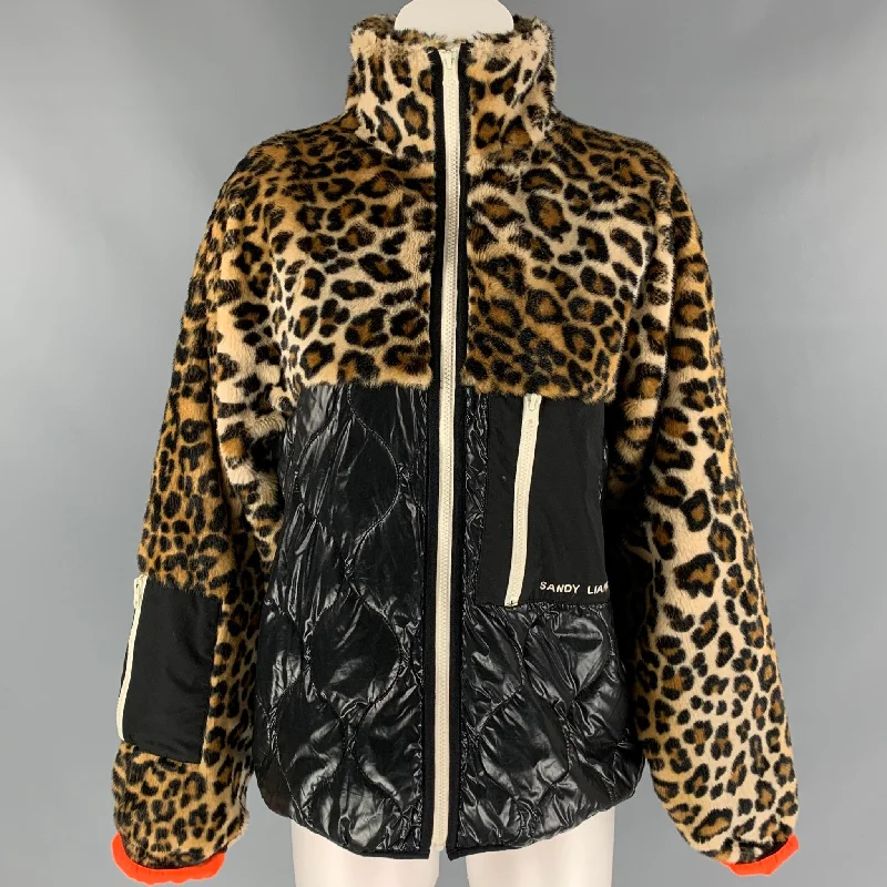 Massive Deals ZANDY LIANG Size XS Tan & Black Leoaprd Print Polyester Blend Dean Faux Fur Jacket