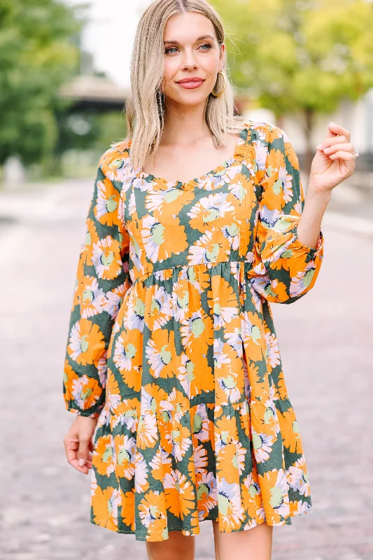 Special Discount Sweet New Day Hunter Green Floral Babydoll Dress