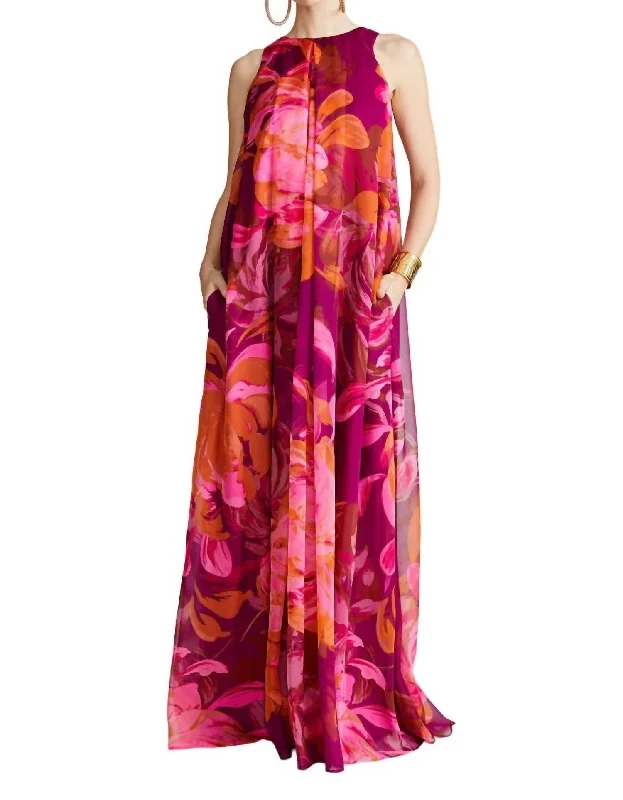 Discount Deals Moira Printed Chiffon Gown In Chrysanthemum