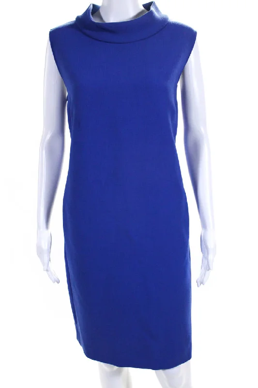 Mega Sale Lafayette 148 New York Womens Blue Wool Crew Neck Sleeveless Shift Dress