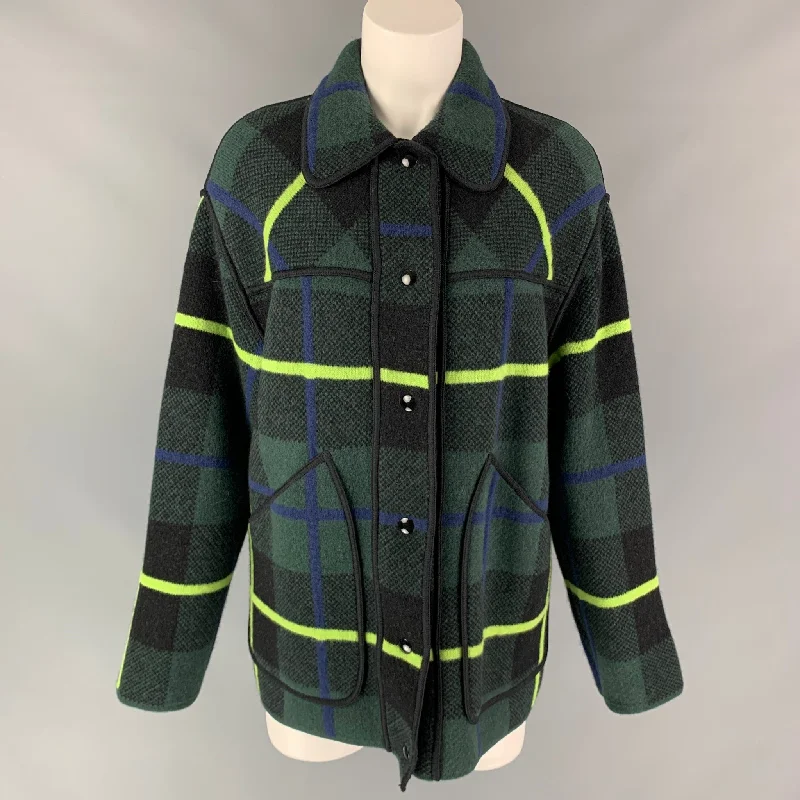 Price Drop M MISSONI Size S Green & Back Knitted Plaid Virgin Wool Oversized Coat