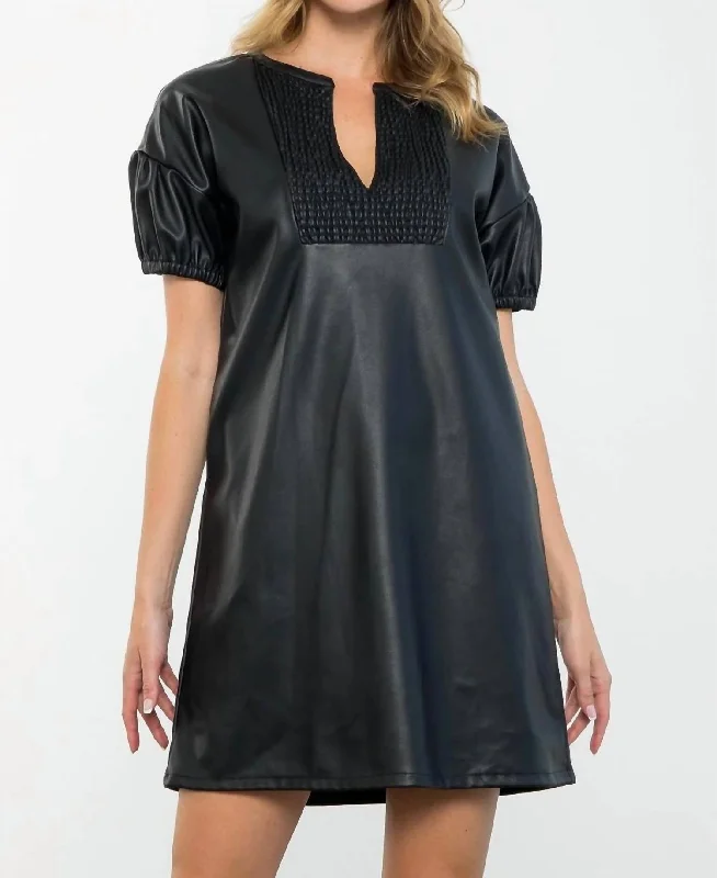 Today's Special Short Sleeve Faux Leather Dress In Black