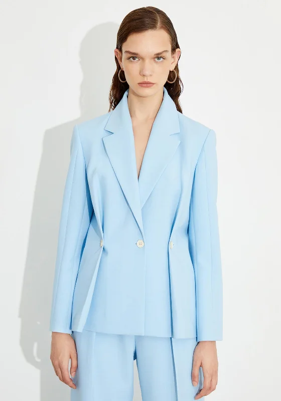 Super Deal Birelin Buttoned Pleated Blazer, Light Blue