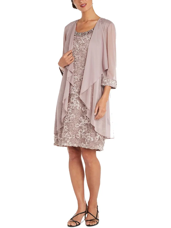 Overstock Petites Womens Embellished Lace Two Piece Dress
