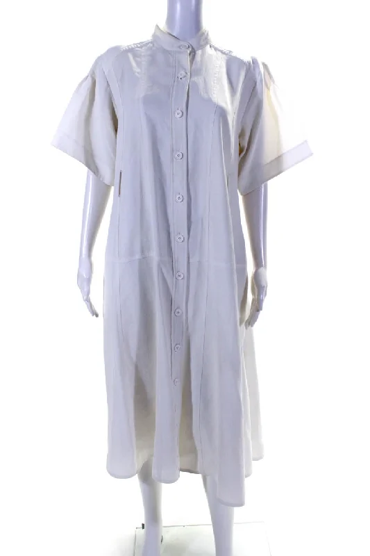 Friends and Family Sale Proenza Schouler Womens Round Neck Buttoned Darted A-Line Dress White