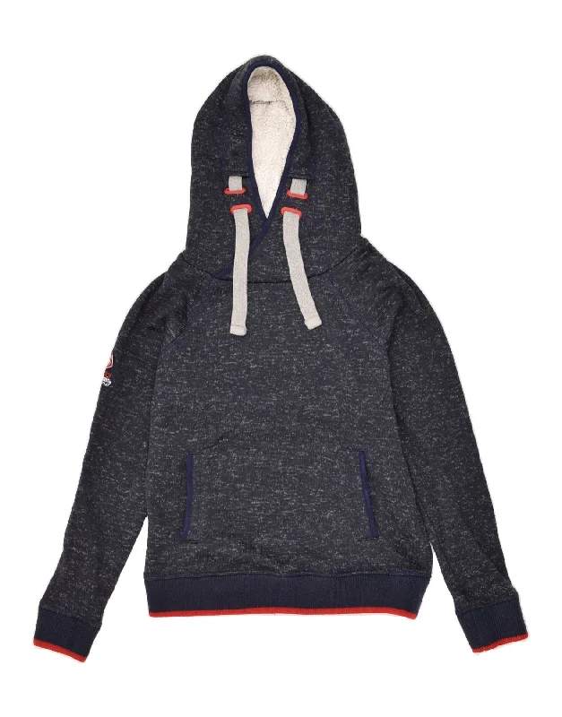 Stock Up and Save SUPERDRY Womens Hoodie Jumper UK 14 Medium Navy Blue Flecked Polyester