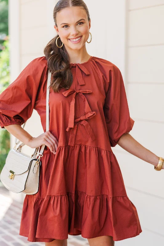Huge Savings Ready To Run Rust Orange Bow Detailed Dress