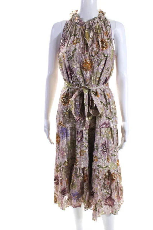 New Deals Kobi Halperin Womens Mock Neck Sleeveless Floral Print Dress Pink