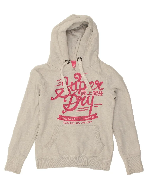 Limited Availability SUPERDRY Womens Graphic Hoodie Jumper UK 6 XS Grey Cotton