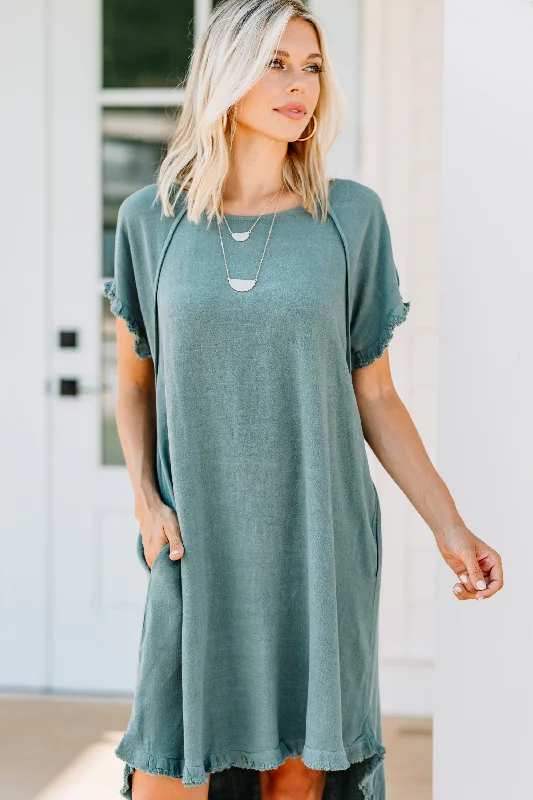 Don't Wait Give Your Love Lagoon Green Raw Hem Dress