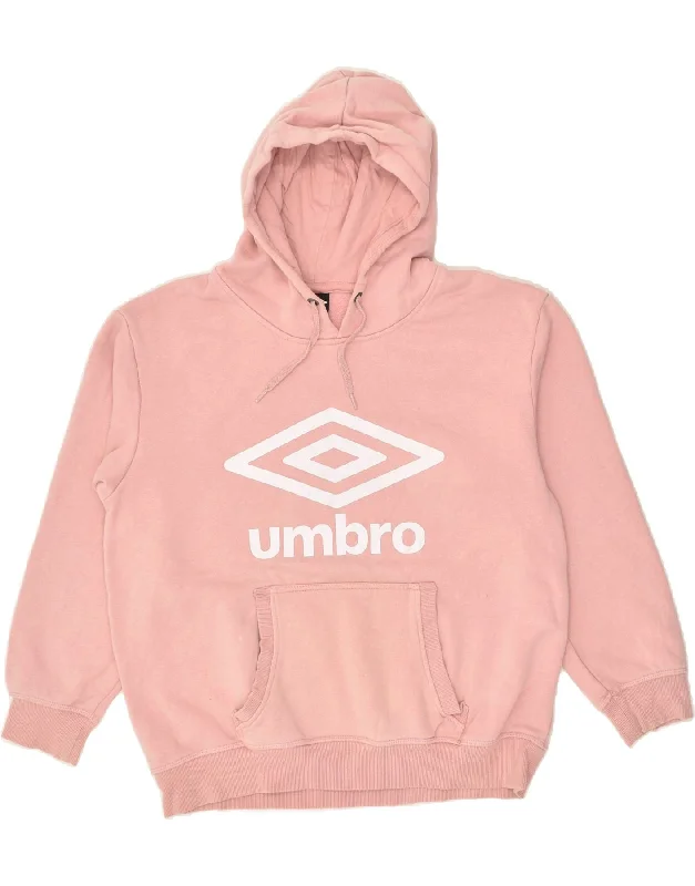 Crazy Deals UMBRO Womens Graphic Hoodie Jumper UK 14 Medium Pink Cotton