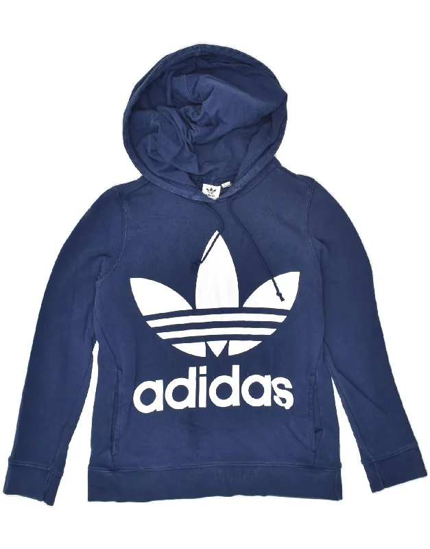 One-DAY Sale ADIDAS Womens Graphic Hoodie Jumper UK 6 XS Navy Blue Cotton