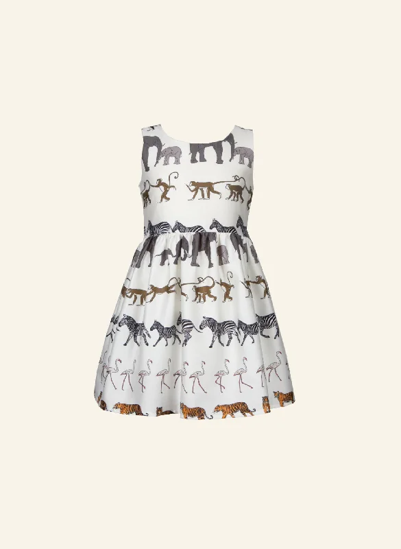 Bargain Blast Martha Children's Dress - Ivory Walking Zoo