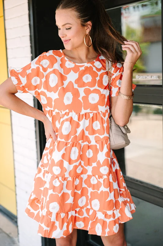 Bargain Bin See You Now Orange Floral Babydoll Dress