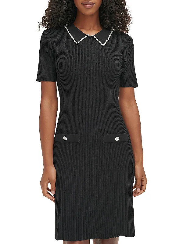 Loyalty Reward Womens Ribbed Knit Beaded Sweaterdress