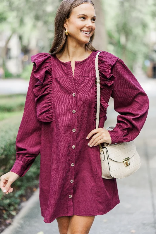 Best Seller Never Too Late Burgundy Red Corduroy Dress
