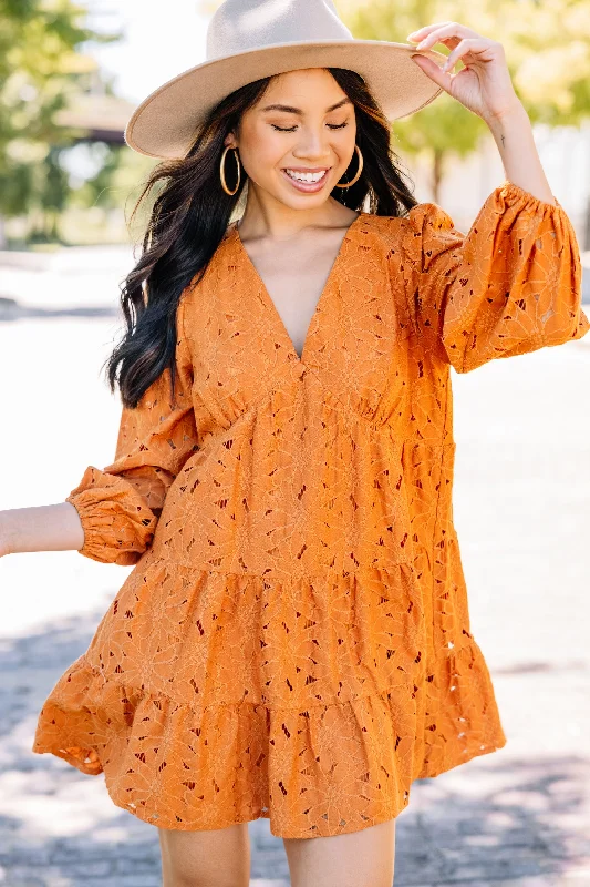 Final Markdown Need You More Rust Orange Lace Babydoll Dress