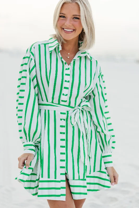 Flash Deals Moving On Green Striped Dress