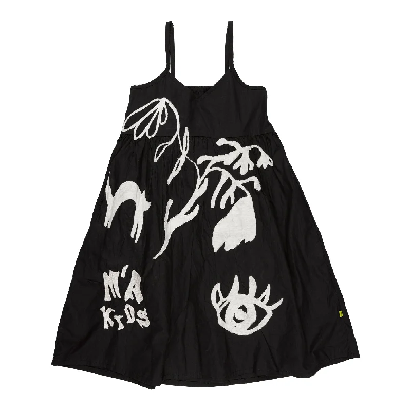 Final Clearance BLACK OVERSIZED SPAGHETTI DRESS WITH EMBROIDERY
