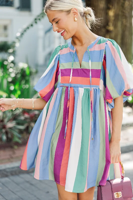 Don't Miss A Moment In Time Denim Blue Striped Babydoll Dress