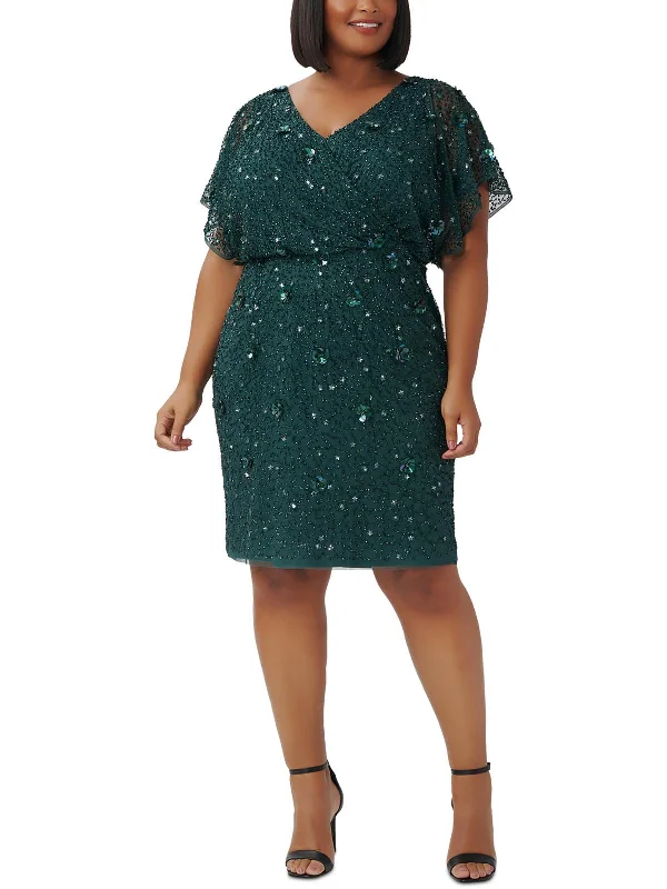 Crazy Deals Plus Womens Embellished Knee-Length Cocktail And Party Dress