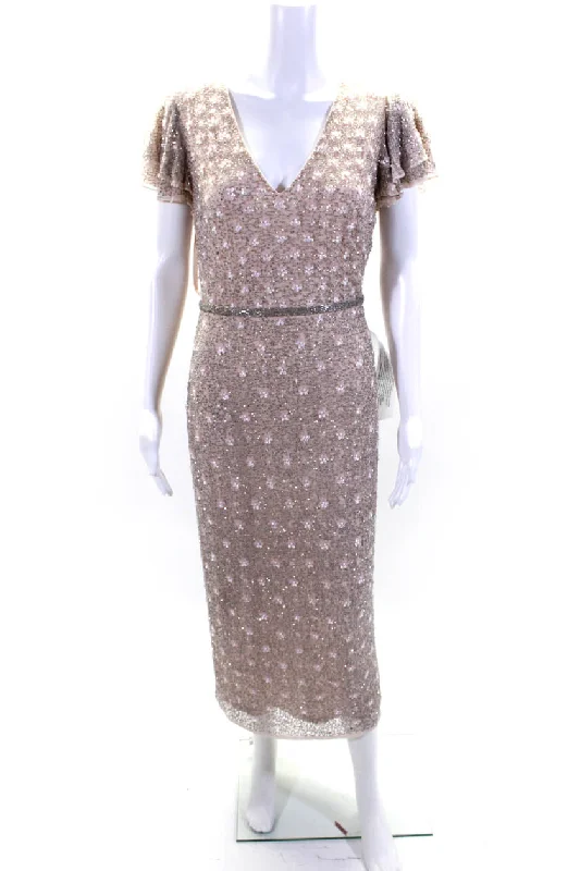 Price Meltdown Mac Duggal Womens Embroidered Floral Beaded Textured Zipped Dress Pink