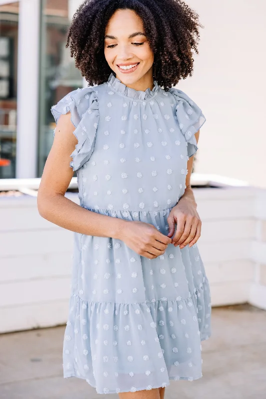 Buy Now In Your Favor Dusty Blue Babydoll Dress