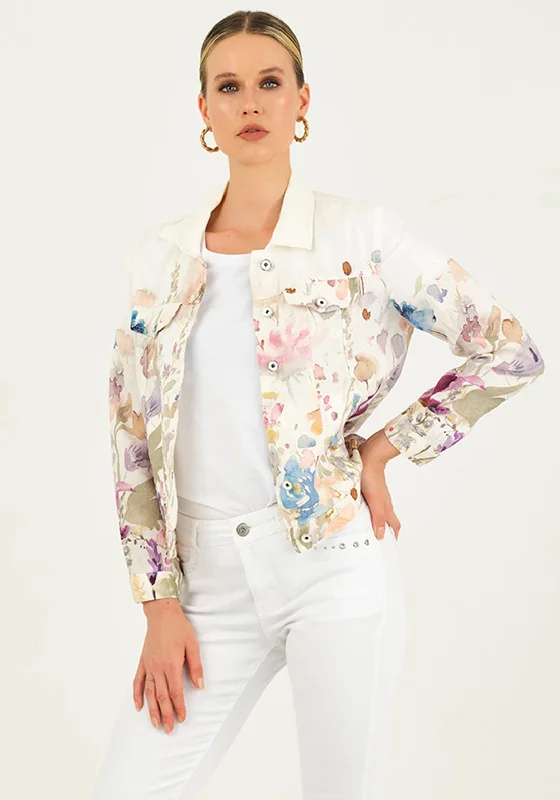 Limited Time Dolcezza Floral Print Linen Jacket, Off White Multi
