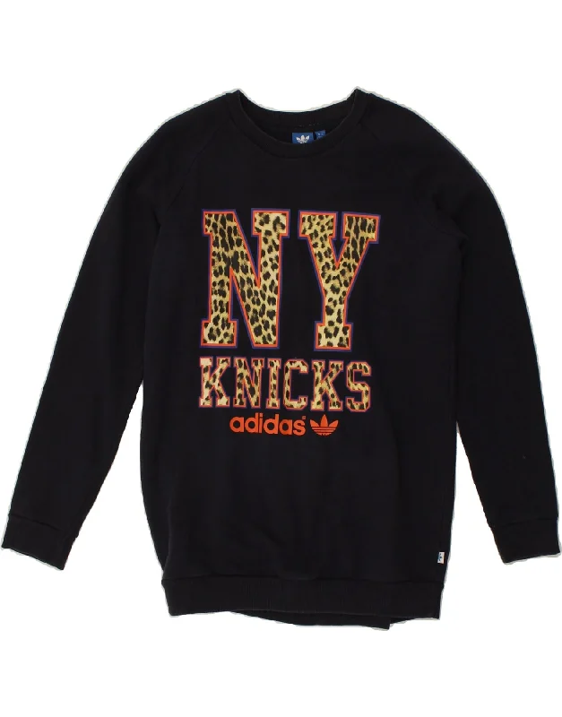 Price Reduction ADIDAS Womens NY Knicks Graphic Sweatshirt Jumper UK 12 Medium Navy Blue