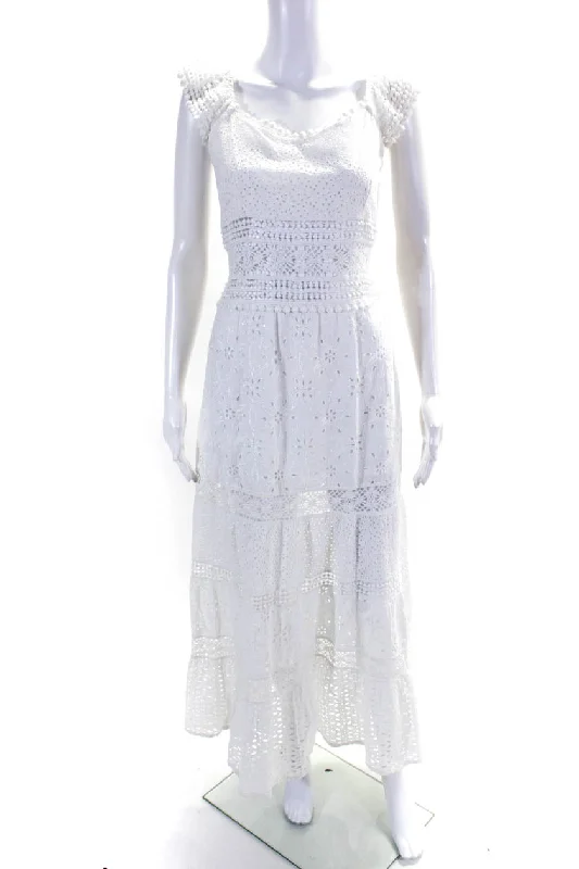 Get It Before It’s Gone Theodora & Callum Womens Cotton Eyelet Cap Sleeve Long Sundress White