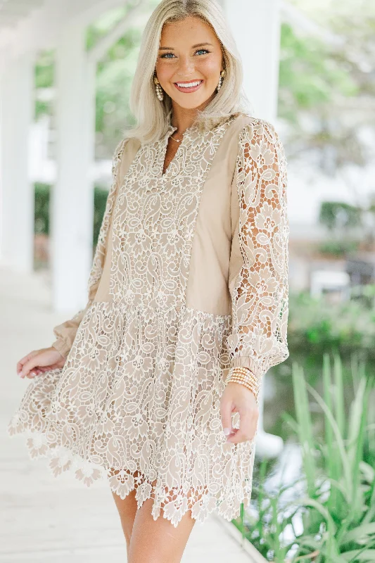 Deal Zone What You Want Taupe Crochet Dress