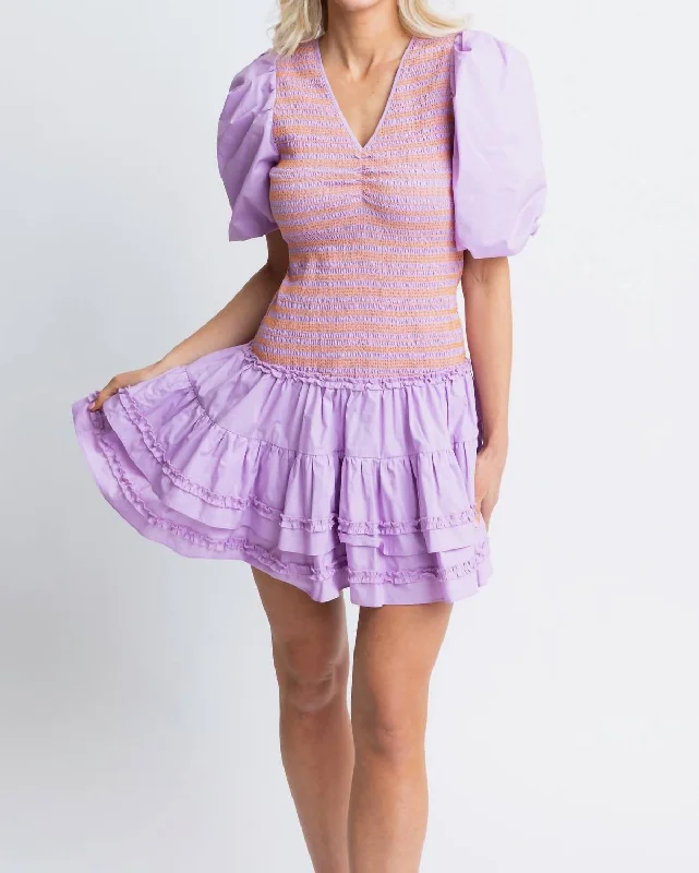 Holiday Sale Solid Poplin Vneck Smock Contrast Dress In Lilac