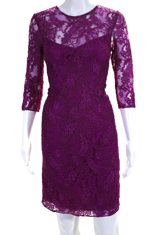 Deal Zone Carmen Marc Valvo Womens Botanical Berry Sheath Purple
