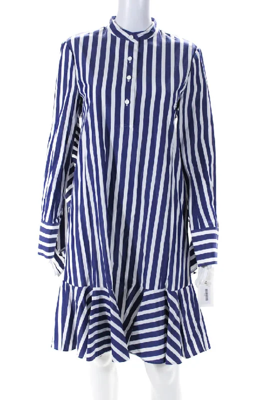 Fantastic Deals Adeam Womens Ruffle Shirt Dress Navy/White