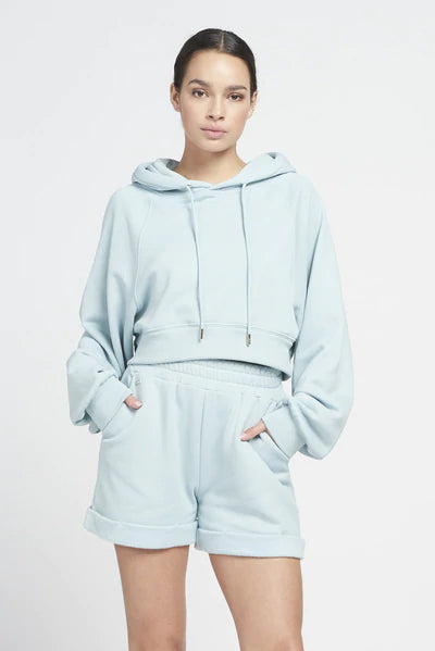 Special Price Katie cotton blend cropped hoodie - Ice Blue
