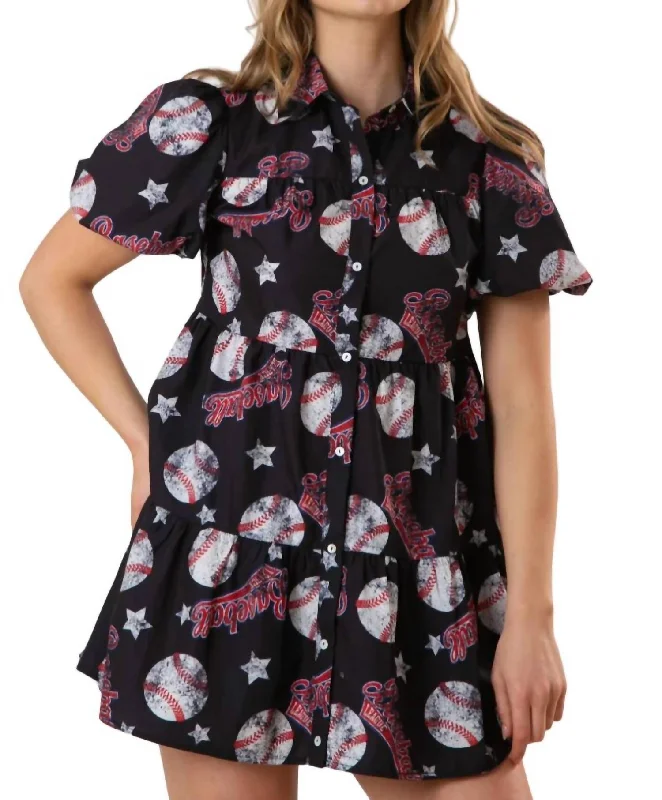 TIME-Limited Offer Baseball All Over Print Mini Dress In Black