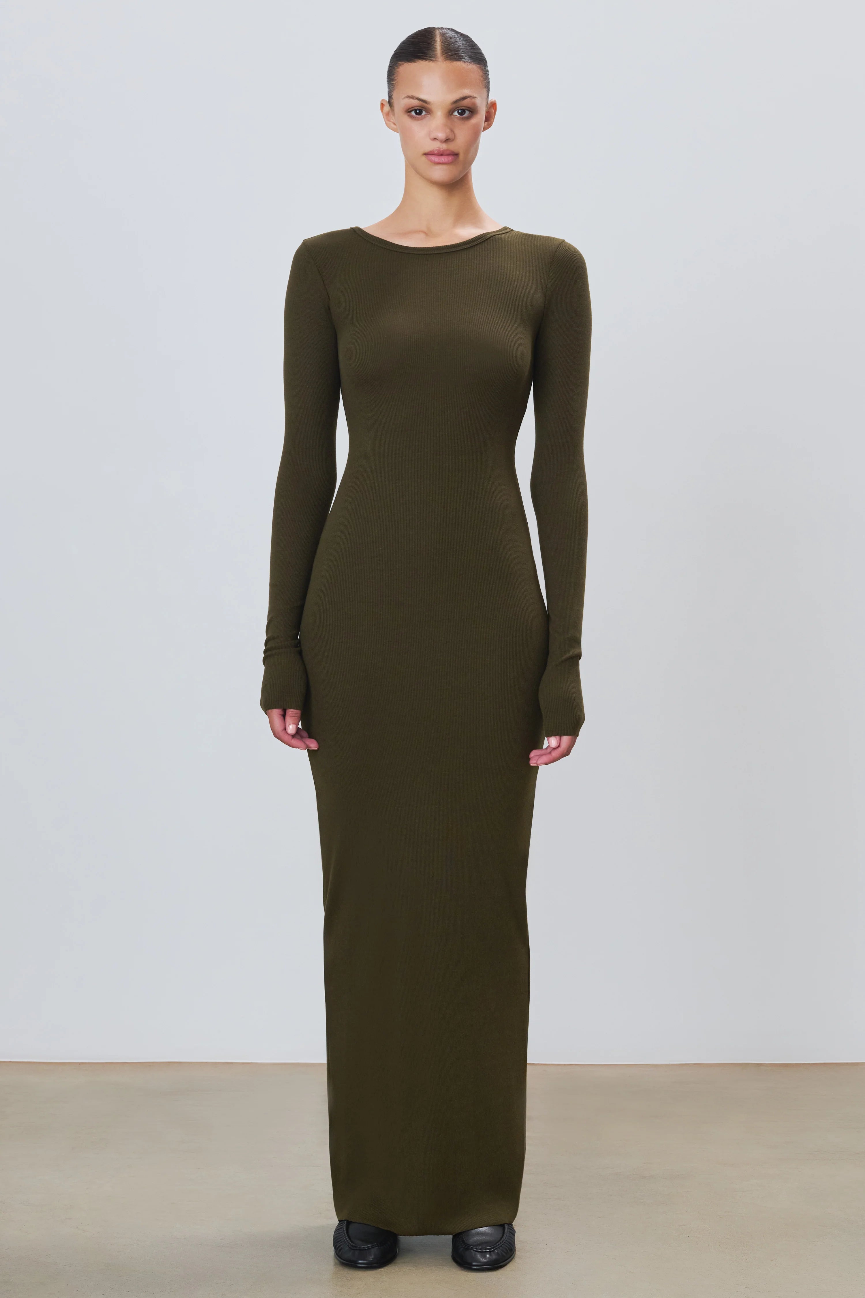 Extra Savings Eterne - Long Sleeve Crewneck Maxi Dress - Moss