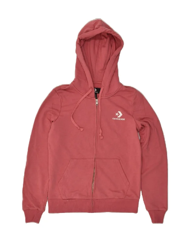 Deal Frenzy CONVERSE Womens Zip Hoodie Sweater UK 10 Small Pink Cotton