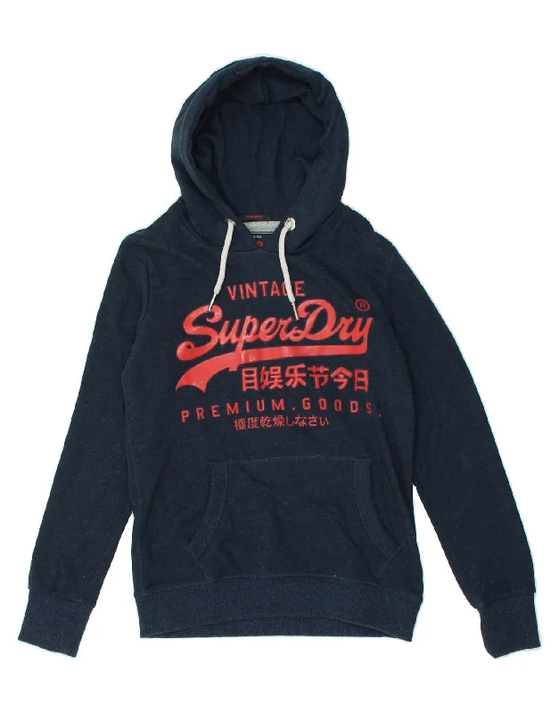 Fantastic Offers SUPERDRY Womens Classic Fit Graphic Hoodie Jumper UK 10 Small  Navy Blue