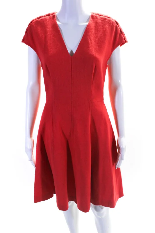 Exclusive Online Offer Lela Rose Womens Cutout Short Sleeved Knee Length V Neck A Line Dress Red
