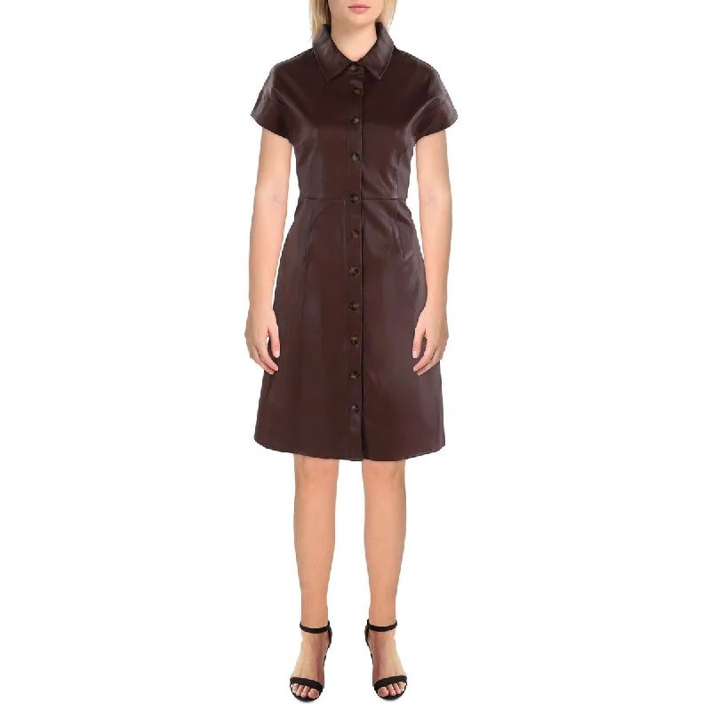 Final Clearance Womens Faux Leather Collared Shirtdress