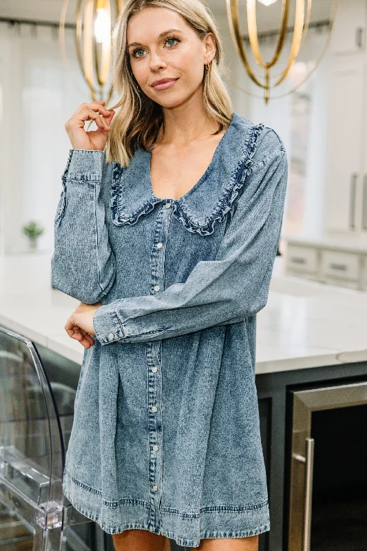 Weekend Flash Sale Ask Away Denim Blue Acid Wash Dress