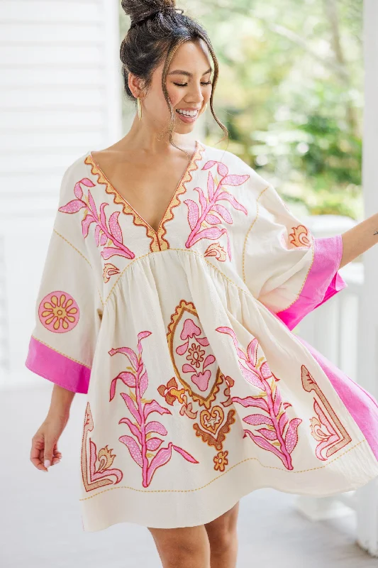 Daily Specials Just My Type Pink Floral Embroidery Babydoll Dress