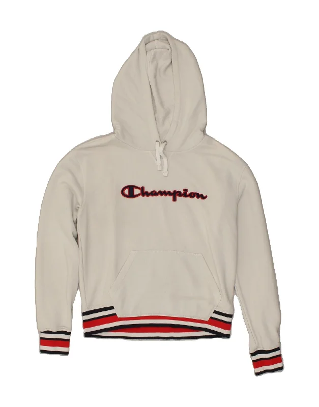 Shop and Save CHAMPION Womens Graphic Hoodie Jumper UK 14 Medium White