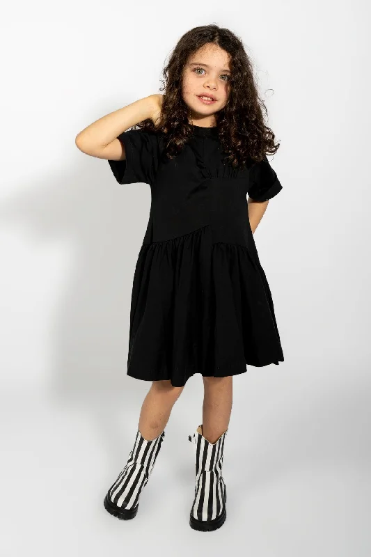 Huge Savings BLACK GATHERED JERSEY T-SHIRT DRESS